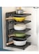 Pots and Pans Organizer for Cabinet,Kitchen Organizer and Storage Rack,Space Saving Stand with Adjustable Dividers,5 Layer Single Sided With Panel Black.