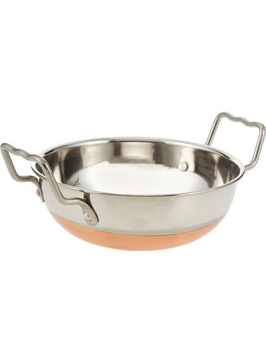 RAJ Copper Bottom Kadai Cooking Pot with Double Handle Silver 21cm