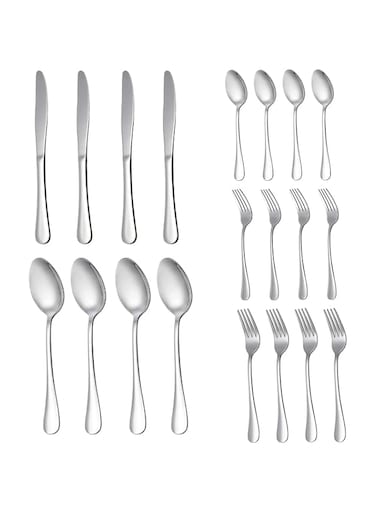 Arabest 20 Piece Silverware Flatware Set, Stainless Steel Utensils Service set for 4,Mirror Polished Cutlery Set,Dishwasher Safe Knife Fork Spoon Tableware set (Silver, Set A)