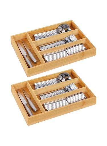 Generic 2 Pieces Bamboo Cutlery Tray 4-Compartment Tray