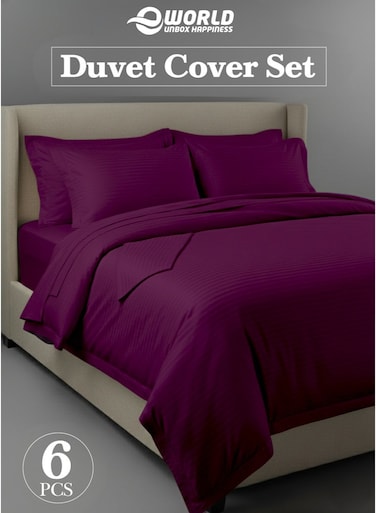 Premium Striped Duvet Set All Season &acirc;&euro;&ldquo; 6-Pieces set Purple   King Size 220x240 cm   Ultra-Soft, Wrinkle-Resistant &amp; Made in Dubai   Includes Duvet Cover, Fitted Sheet ( 200x200 cm ) &amp; 4 Pillowcases&Acirc;&nbsp;(&Acirc;&nbsp;50x70&Acirc;&nbsp;cm&Acirc;&nbsp;)