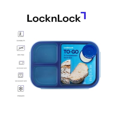LocknLock To Go Lunchbox 980ml &ndash; Blue, Leak-Proof, Microwave &amp; Freezer Safe