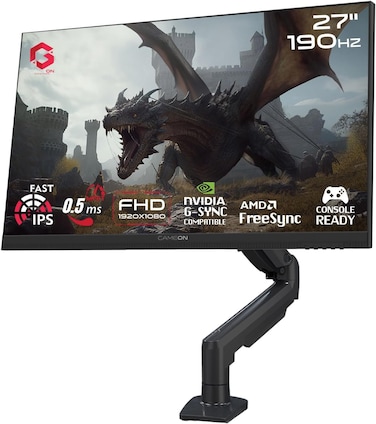 GAMEON GOM27FHD190IPSX Midnight Pro X series, Black Gaming Monitor 27 inch, 1920x1080p FHD Fast IPS Panel, 190Hz, 0.5ms, 2.1 HDMI, With stand,Freesync&amp;Gsync, Supports HDR, PS5, VRR