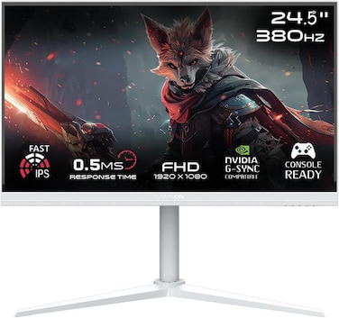GAMEON GOAP24FHD380IPS Artic Pro-Series Computer monitor, White Gaming Monitor 24.5 inch, 1920x1080p FHD Fast IPS Panel, 380Hz, 0.5ms, 2.1 HDMI, Freesync&amp;Gsync, Supports HDR, PS5, VRR