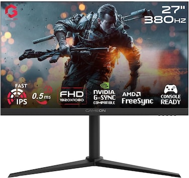 GAMEON GOMP27FHD380IPS Midnight Pro 27&quot; Black Gaming Monitor, 1080p FHD Fast IPS, 380Hz Refresh Rate, Ultra-Fast Response, HDMI 2.1, FreeSync/G-Sync, Crosshair Assistant, HDR, PS5, VRR Support.