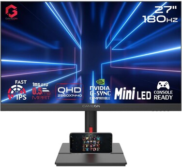 GAMEON GOML27QHD180IPS Midnight Signature 27&quot; Black Gaming Monitor, 2560x1440p 2K QHD Fast IPS, 180Hz Refresh Rate, Ultra-Fast Response, HDMI 2.1, FreeSync/G-Sync, HDR, PS5 Compatible, VRR Support.