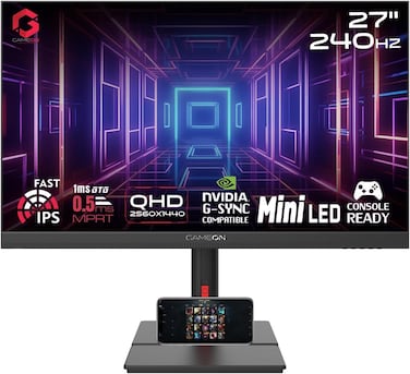 GAMEON GOML27QHD240IPS Midnight Signature 27" Black Gaming Monitor, 2560x1440p 2K QHD Fast IPS, 240Hz Refresh Rate, Ultra-Fast Response, HDMI 2.1, FreeSync/G-Sync, Crosshair, HDR, PS5, VRR Support.