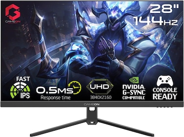 GAMEON GOP28UHD144IPS Pro-Series, Black Gaming Monitor 28 Inch, 3840x2160p 4K UHD IPS Panel, 144Hz Refresh Rate, 0.5ms Response Time, Adjustable Stand, Supports PS5