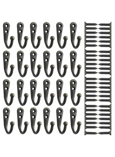 24 Heavy Duty Vintage Bronze Wall Hooks - No Scratch Coat Hangers with Screws for Bath, Kitchen, Garage, and More