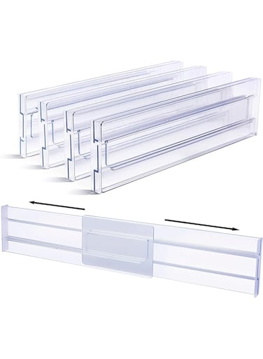 Aputue Expandable Drawer Dividers, 4 Pack Adjustable Drawer Dividers Expandable 27.5-52cm, Drawer Dividers Organizers, Clear Plastic Drawers Separators for Bedroom, Office and Dresser Storage