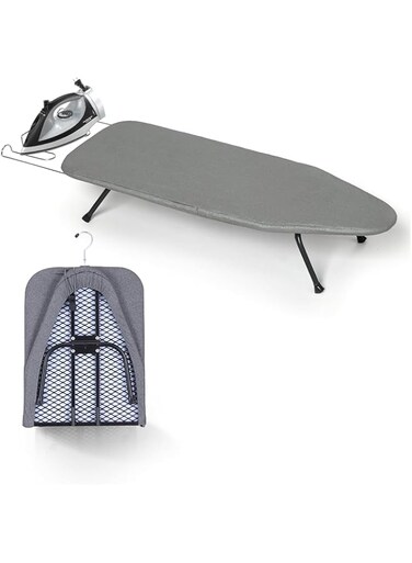 MANYUK 100 * 30.5 * 15CM Foldable Tabletop Ironing Board with Iron Rest, Portable Ironing Board with Folding Legs and Heat Resistant Cover, Black