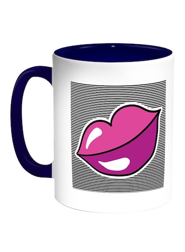 Pink Lips Printed Coffee Mug White/Blue