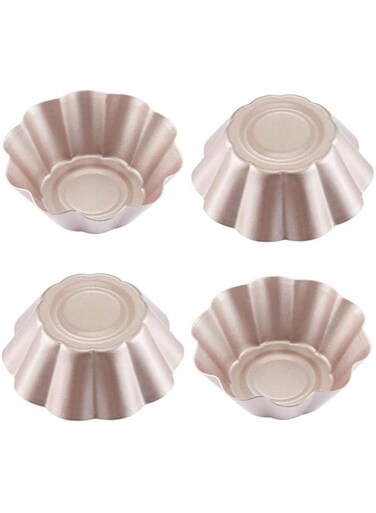 Mini Pudding Pan Set, 4 Pcs 3 inch Nonstick Fluted Tube Cake Pan, Non-Stick Egg Tart Mold, Mini Oven Baking Mold, Flower-shaped Pie Bread and Cake Pan Bakeware, for Oven and Instant Pot Baking