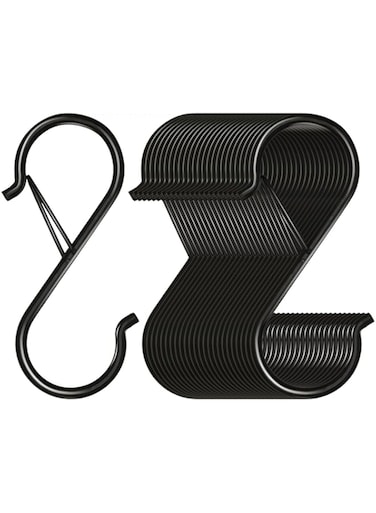 Waitkey 32 Pack S Hooks for Hanging, 3.5 inch Heavy Duty Metal S Hooks with Safety Buckle S Shaped Hooks Pot Rack Closet Hooks for Hanging Plants, Clothes, Kitchen Utensil, Pots, Pans, Bags (Black)