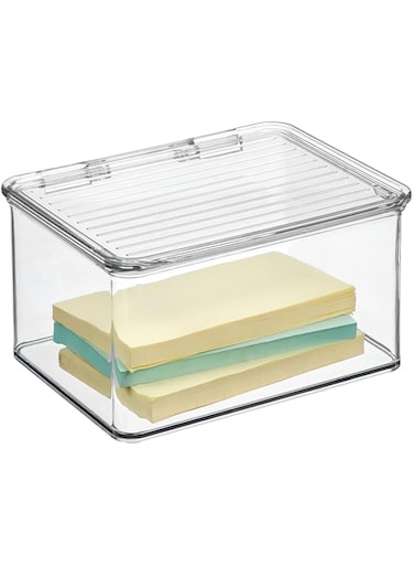 Idesign Kitchen Binz Bpa-Free Plastic Stackable Organizer Box With Lid - 6.75In X 5.75In 3.75In , Clear