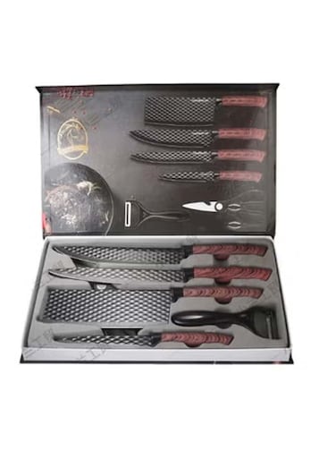 Kitchen Stainless Steel Diamond Pattern Knife Set with Wood Grain Handle 6-Piece Tomato &amp; Fruit Knife Set