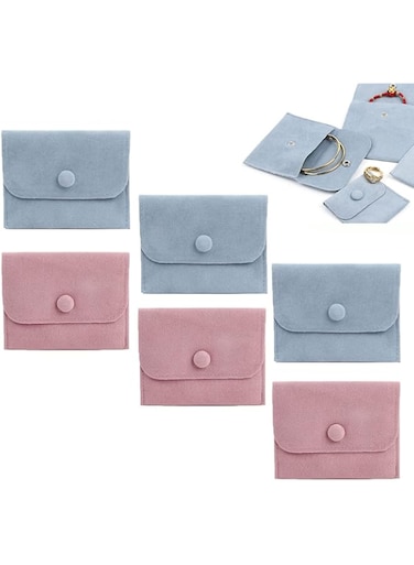 SYOSI Velvet Jewelry Storage Pouch with Snap Button Gift Bags Small Purse Jewelry Storage Box for Bracelets, Necklaces, Earrings, Rings, Pendants, Brooches, Watch etc Small Item 6 Pcs (Pnk+Blue)