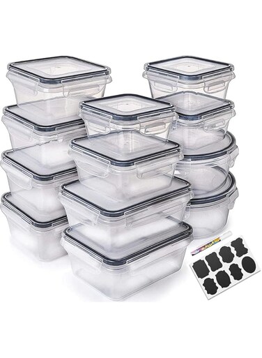 PREMIFY Airtight Meal Prep Container Set with Locking Lids &amp; Labels, 12pcs Re-usable Plastic Food Storage Containers, Stackable Kitchen Organizer Boxes, BPA Free &amp; Microwave Freezer Dishwasher Safe