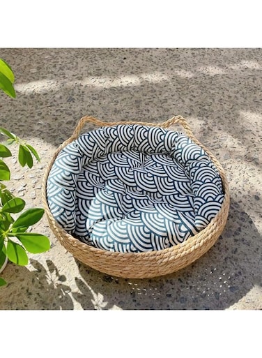 Pet Nest Basket &amp; Bed for Cat and Dog, Washable Sleeping Bed for All Seasons (Blue, Large)