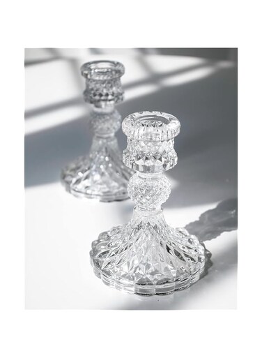 NC Taper Candle Holders Set of 2, Clear Glass Candlestick Holder Fit 0.8 Ih Candles, 4 Ih Tall Crystal Decorative Candle Stand Centerpiece for Table Wedding Dinning Party