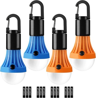 Lepro LED Camping Lantern, Camping Essentials, AAA Batteries Included, 4 Packs, Daylight White Cool White Soft Modes, Hanging Tent Light Bulbs with Clip Hook for Camping, Outdoor and Indoor