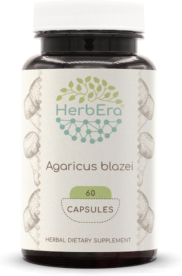 HerbEra Agaricus Blazei 60 Capsules, 500 mg, Agaricus (Agaricus blazei murill) Dried Mushroom (60 Capsules)