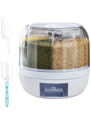 UCHUANG Grain Storage Container Dispenser, Rice dispenser rotating, 360&deg; rotating food dispenser One-Click Output rice Storage Round Grain Dispenser Kitchen for Small Grains, Beans, Rice