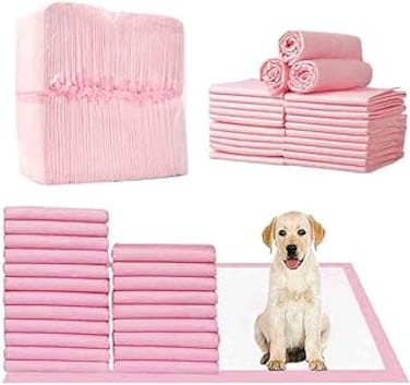 BEONE Pet Pee Pads, BEONE Super Absorbent Pet Dog Diaper, Dog Training Pee Pads, Disposable Healthy Nappy Mat For Dog Cat, Keep Healthy Clean Wet Mat (Thickened Pink 60 * 45 cm 50PCS)
