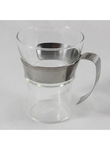 Bodum 4553-16 Assam Coffee Glass With Steel Handle 2 Pieces, Clear