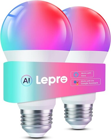 Lepro B2 AI Smart Bulb E27, 1100LM 10W (Replace 75W), Music Sync Bluetooth &amp; WiFi Bulb, Voice Control Screw Light Bulbs, Personalized AI Lighting Designer,Work with Alexa &amp; Google Assistant, 2 Packs
