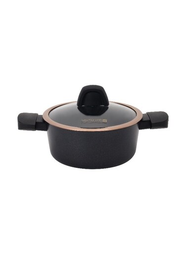 20 cm Premium Diamond Series Aluminum Casserole- RF12631/ with Swiss Made PFLOUN Nonstick, 5 Layer Construction/ Heat Resistant Bakelite Handles and Knobs, Tempered Glass Lid, Eco-Friendly/ Perfect for Stews, Soups, Curries, Pastas, etc.