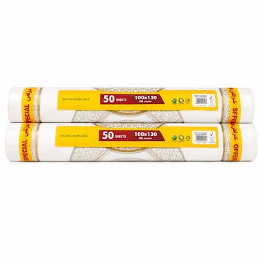 Avant Garde Premium Sufra Rolls, 100 x 130 cm, 100 Sheets Total (2 Rolls x 50 Sheets), Disposable Plastic Table Sheets for Events &amp; Gatherings