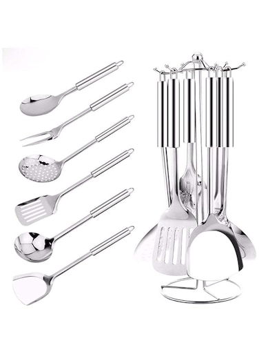 7 Pcs Kitchen Utensils MultiFunctional Stainless Steel Kitchenware with Holder Stand Gift for Cooking