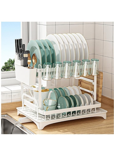 STORECHO Kitchen Countertop Dish Rack Drainer, 2 Tier Stainless Steel Rack for Drying Dishes, Cups, Plates