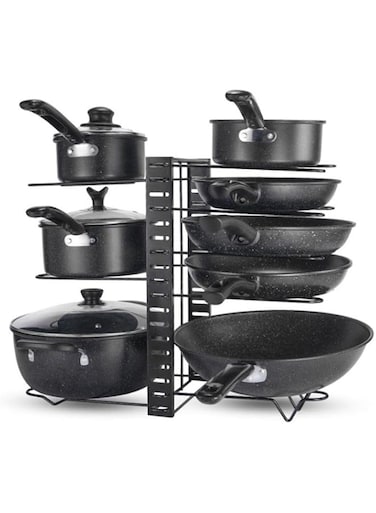 8 Tier Pot and Pan Rack Organiser, Metal Rack, 3 Assembly Methods, 8 Adjustable Shelves, for Kitchen Cabinet Organisation and Storage