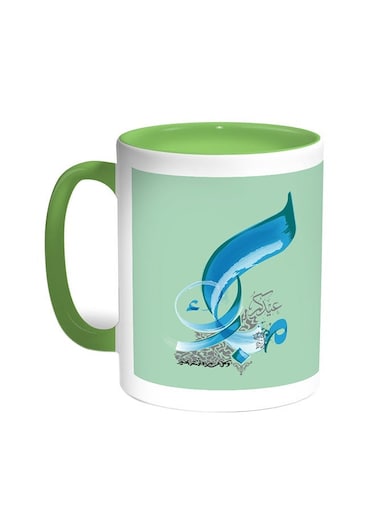 Congratulations On Eid Printed Coffee Mug Green/White 11ounce