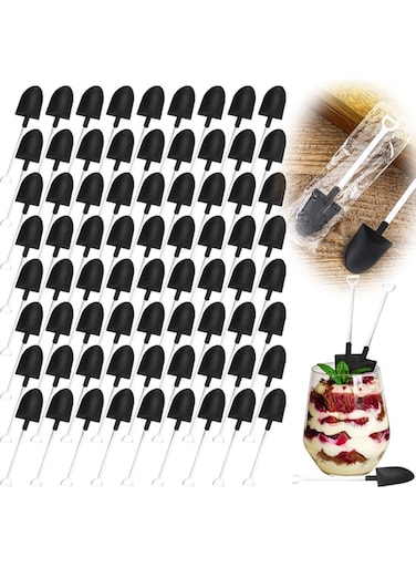 Gerrii 300 Pack Mini Plastic Shovel Spoons Set Construction Birthday Party Supplies Small Individual Packing Novelty Disposable Shovel Shape Dessert Spoons for Desserts Ice Cream Birthday Party Gift