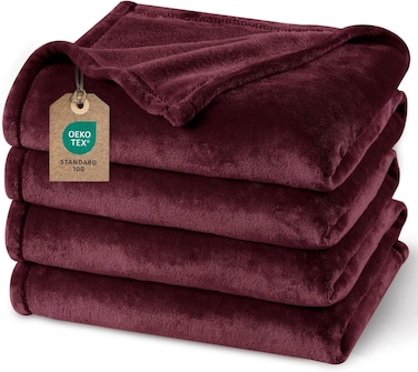 Ultra Soft Fleece Blanket Double Size 150 x 200cm, No Shed No Pilling Luxury Plush Cozy Flannel 280GSM Lightweight Throw Blanket for Bed, Couch, Chair, Sofa Suitable for All Season, Wine Red
