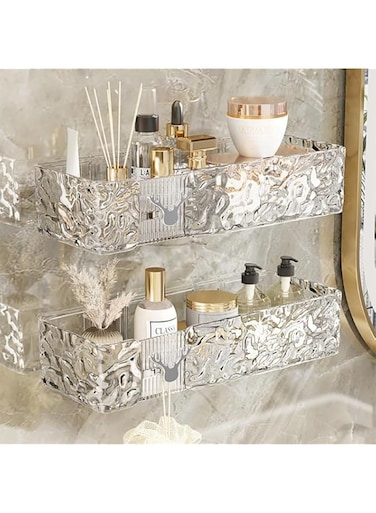 UrbanEssentia Shower Caddy Shelf, Set Of 2pcs, Shower Shelves Perfect For Bathroom Organizer And Storage, No-Drilling Shower Organizer, Bathroom Accessories (Transparent White)