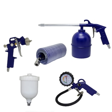 Makute 5 pc Pneumatic Air Tool Kit - Spray Gun, Inflator, Blower, and Hose Set- MKDGS5