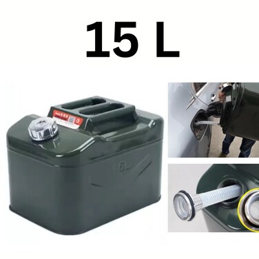 15L Metal Fuel Can with Flexible Spout, Leak-Proof Gasoline Storage Container for Outdoor and Emergency Use