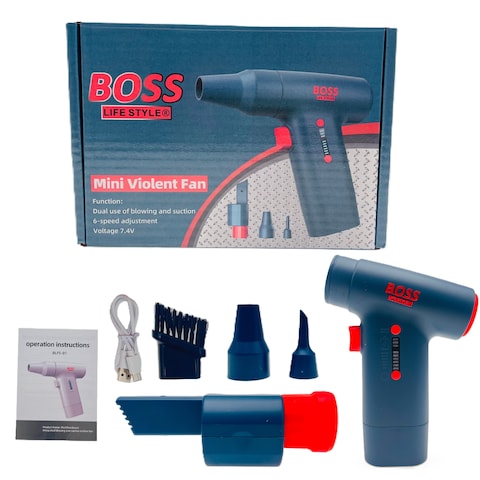 Boss Lifestyle Cordless Handheld Car Vacuum and Air Blower, Mini Electric Hand Vacuum, 6-Speed Turbo Fan, Rechargeable High-Power Air Dust Blower, Portable for Laptop and PC Cleaning