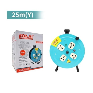 Bonai 25m Extension Reel: Power Your Space Safely and Efficiently with 4 Sockets and Fuse Protection
