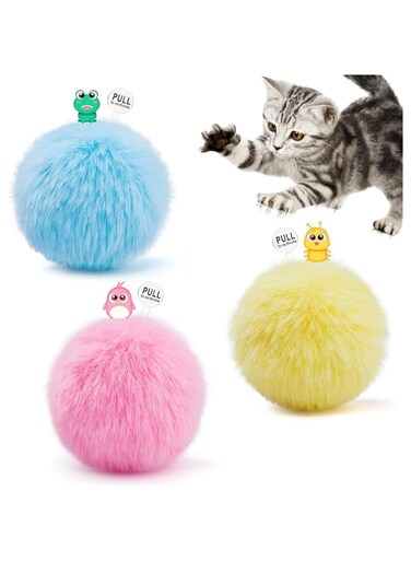 Highdas Interactive Chirping Cat Toy Balls with SilverVine Catnip &ndash; Upgraded 3-Pack Fluffy Kicker Toys with 3 Realistic Animal Sounds for Kitty Playtime and Exercise