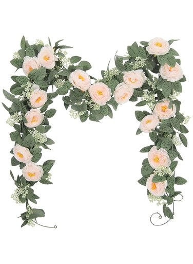 SYOSI Artificial Rose Garland, Fake Rose Vine Garland Artificial Rose Vines Garland Pink Artificial Flower Garlands for Hotel Wedding Home Party Garden Craft Art Decor(1PCS 13FT Light Pink)