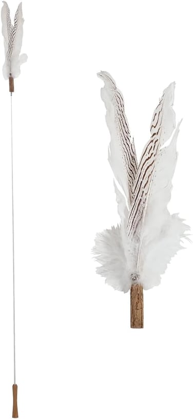 Interactive cat teaser wand toy for Cats &amp; Kittens, Cat teaser wand with Wooden handle, Durable metal rod, and Jingling bell, Ideal for feline friends&rsquo; playtime and bonding, 160 cm (White)