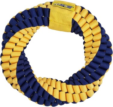 Dog Rope toy with Durable Nylon, Teeth cleaning toy, Tug of War dog toy, and Idea for Medium to Large dogs, 24 cm Dog toy with Round shape, Interactive play for Aggressive Chewers, (Blue &amp; Yellow)