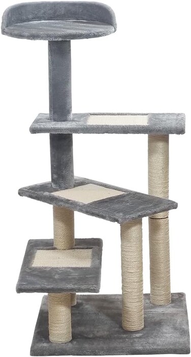 Cat tree with Climbing ladders, Cover with Soft plush fabric, and Durable, Indoor cat playground for all size breeds, Activity tower with Top perch, Sisal carpets, and Scratching posts, 102 cm (Grey)
