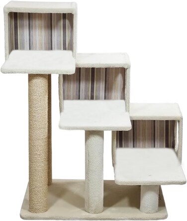 Cat tree with Step design, Soft plush cover, Cat condo and Scratching posts, 96 cm Multi-level cat tower for Indoor cats, Cat climbing furniture and Space saving cat tree (Beige)