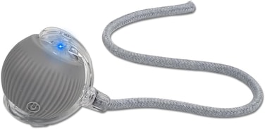 Automatic rotating pet ball with 3 Modes, LED Light, Tail string &amp; USB rechargeable, Electric cat toy ball for Boredom Relief &amp; Indoor play, 37cm Cat Interactive toy, Scratch &amp; Fall resistant, (Grey)